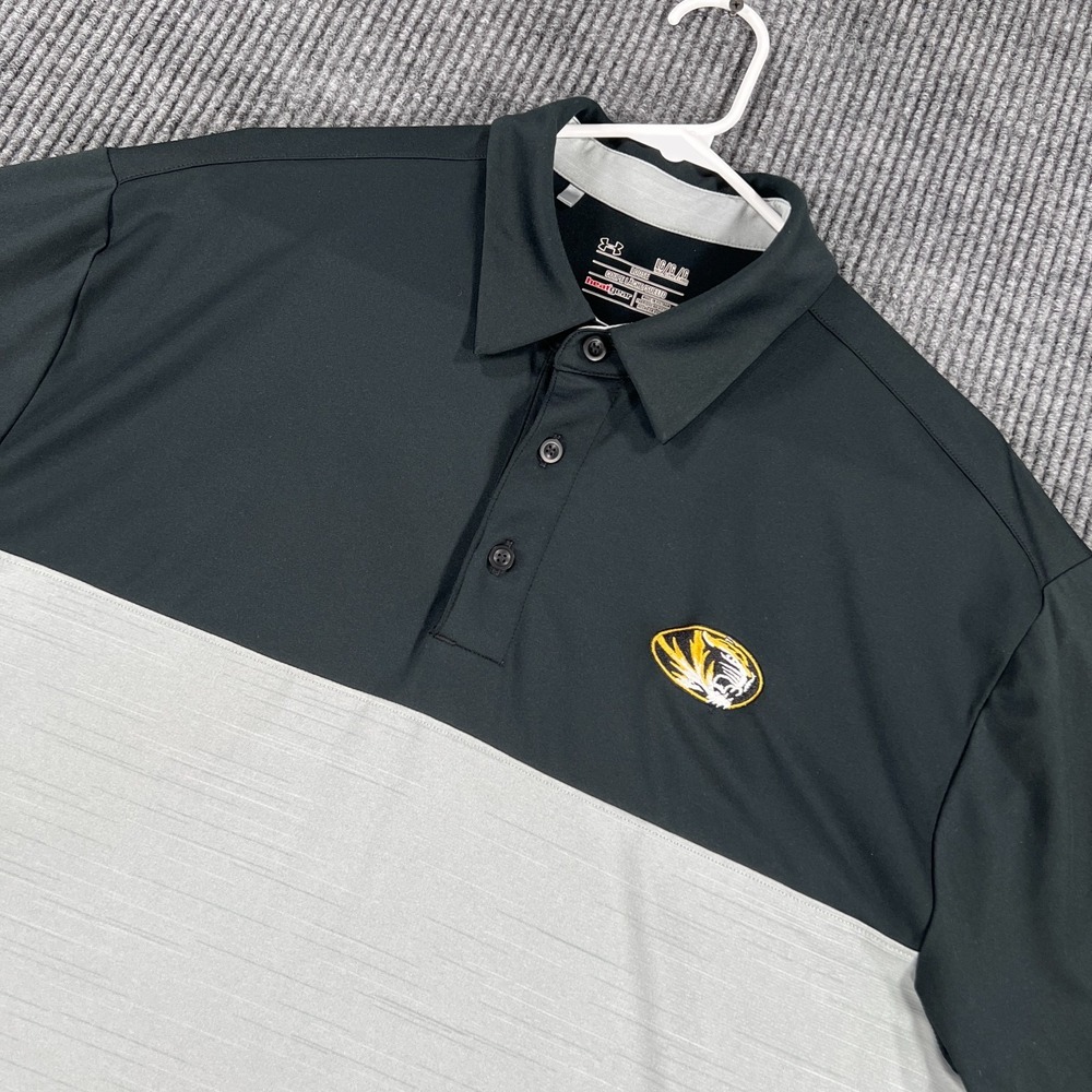 Missouri Tigers Mizzou Polo Shirt Mens Large Tall LT Black Gray Under Armour SEC